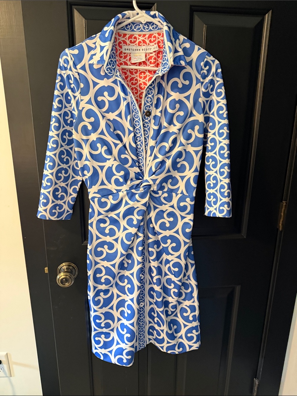 Gretchen Scott Designs Blue and White Patterned Wrap Dress